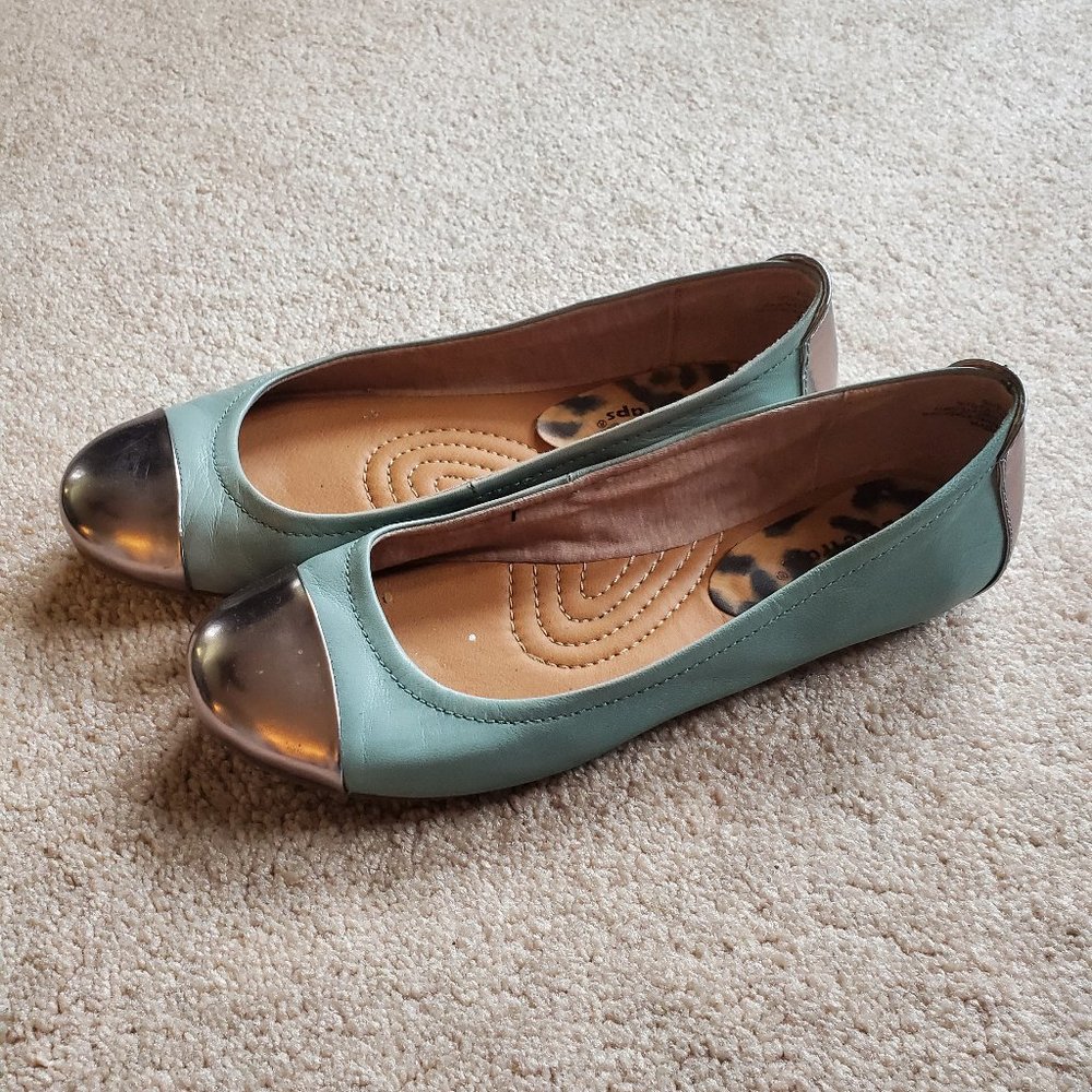 BareTraps Mint Green Flats with Metallic Silver Toe Cap